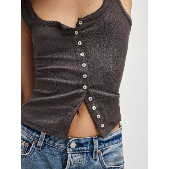 FREE PEOPLE End Game Pointelle Tank / Volcanic Glass - Picture 2 of 4